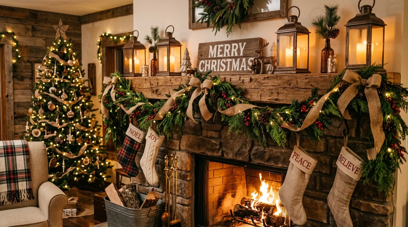 Add stockings that feel personal and balanced inspiration for a Christmas mantel.